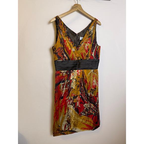 Badgley Mischka Women's Silk VTG Sleeveless Midi Lined Red Brown Dress 12